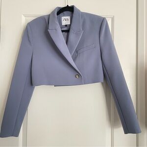 Zara Women's Dusty Light Blue Cropped Structured Blazer‎